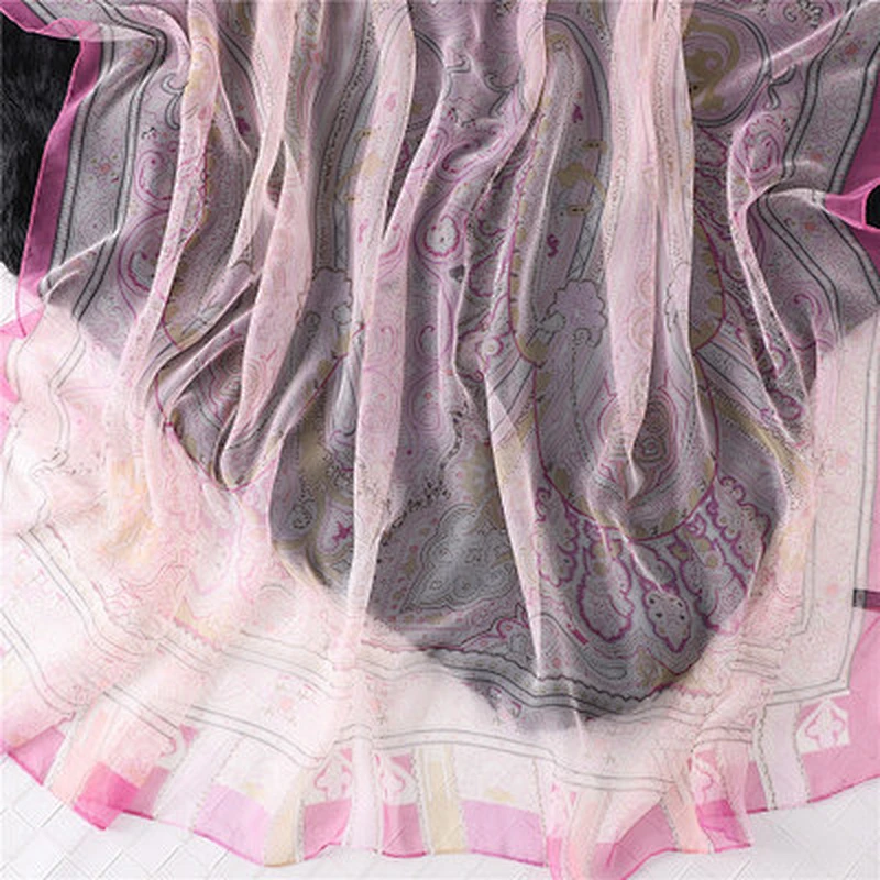 Oversized sun protection shawl vintage yarn travel beach chinese outdoor printed silk scarf