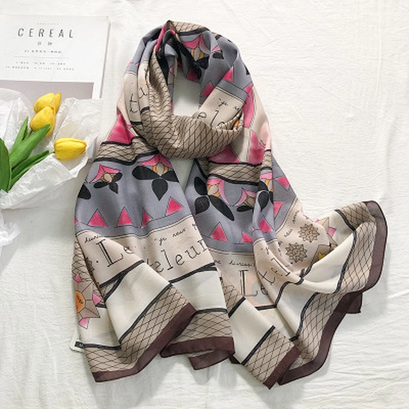 Factory wholesale contrast color printed wholesale long pashmina silk shawl scarf
