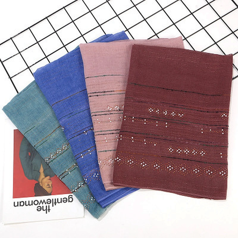 Factory direct anti-wrinkle gold thread stripe hot drilling cotton muslim headscarf hijab