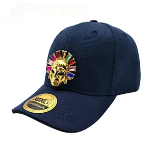 Wholesale sports caps custom gold metal plate logo snapback caps hats