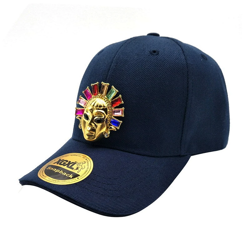 Wholesale sports caps custom gold metal plate logo snapback caps hats
