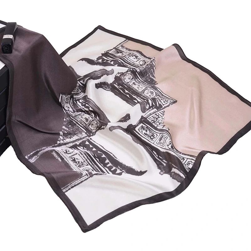Wild neck scarf architectural house pattern printed double sided soft silk square scarf