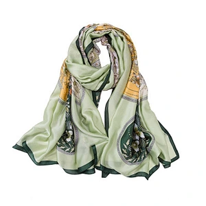 Simulation silk satin long fresh wind scarf female sunscreen print satin silk shawl scarf