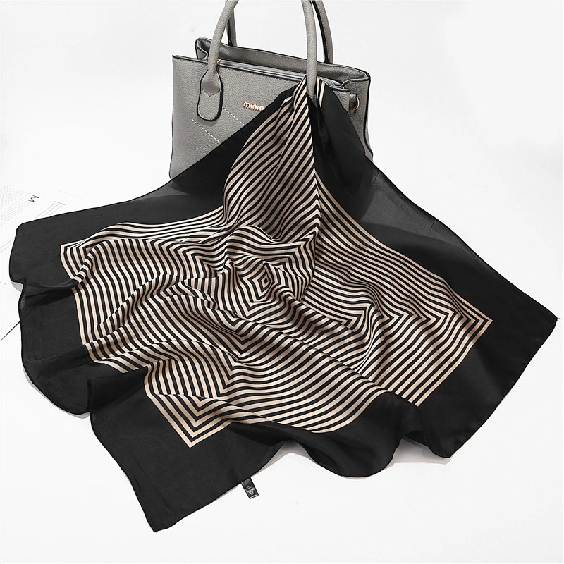 New striped 70cm decorative scarf printing wholesale women silk square scarf 70x70