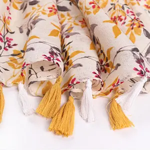 Scarf Women Hijab Comfortable Polyester Silk Scarf 180 * 90Cm Floral Tassel Scarf Wholesale