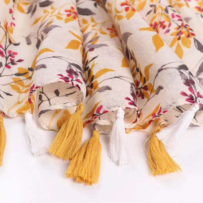 Scarf Women Hijab Comfortable Polyester Silk Scarf 180 * 90Cm Floral Tassel Scarf Wholesale