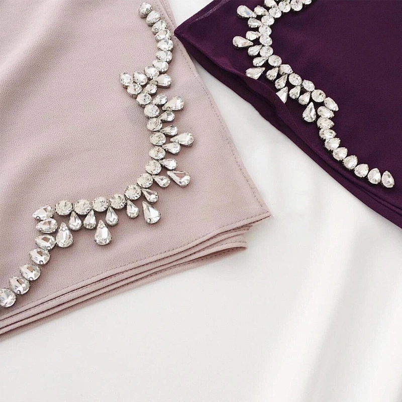 Factory spot muslim fashion crown hot diamond breathable pearl premium chiffon scarf women