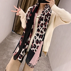 Women's thin leopard square stitching cotton and linen long shawl leopard silk blended scarf