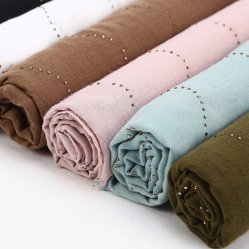 Muslim fashion warm single-head feather stitching solid color plain ladies cotton shawl hijab scarfs