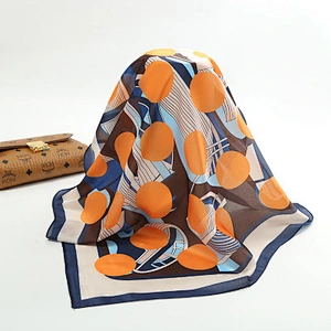 Retro literary print summer decorative scarf polka dot printed silk satin square scarf wholesale