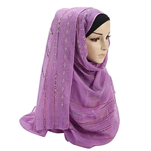 Factory direct anti-wrinkle gold thread stripe hot drilling cotton muslim headscarf hijab