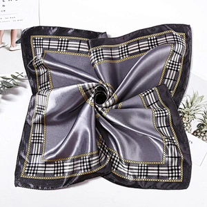 Plaid printed border square scarf wild women muslim satin printed square scarf
