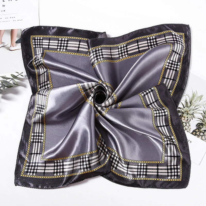 Plaid printed border square scarf wild women muslim satin printed square scarf
