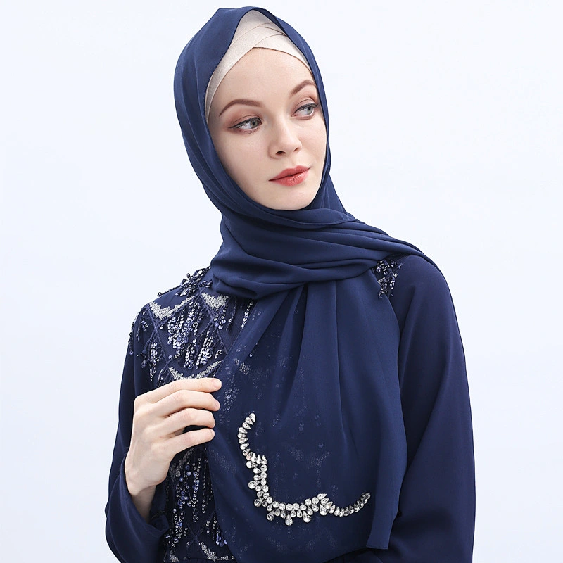 Factory spot muslim fashion crown hot diamond breathable pearl premium chiffon scarf women