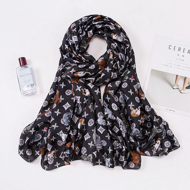 Long scarf 180cm female printed satin sunscreen shawl cheap long pastel scarf shawl