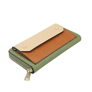 New High Zipper Quality Genuine Leather Women Cell Phone Wallet