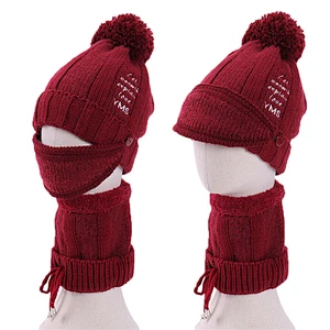 3-pieces fashion warm knit hat thick cap knitted women winter hat scarf and mask set
