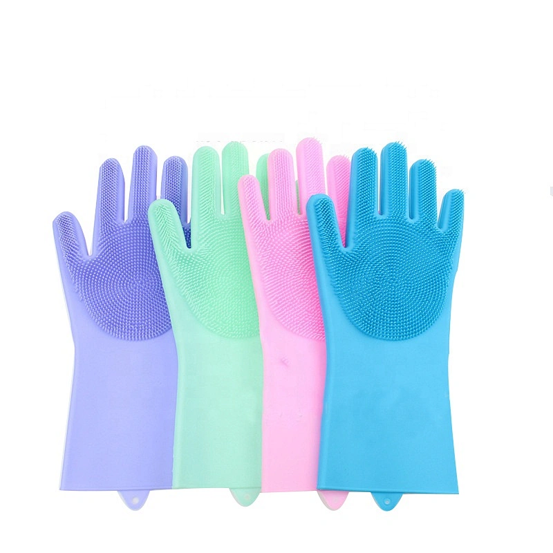 Multi Colors silicone scrubber gloves Cleaning Brusher Rubber Household Washing Dishes Gloves For Kitchen