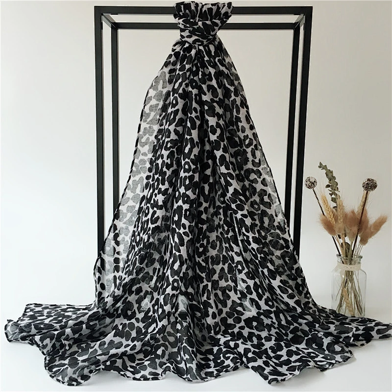 Factory direct black and white leopard beach sunscreen leopard print plain  voile scarf printed