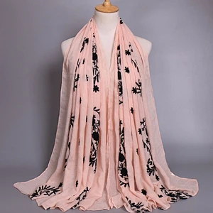 5 colors stock wholesale custom Muslim Summer Hijab bali yarn flower embroidery big scarf