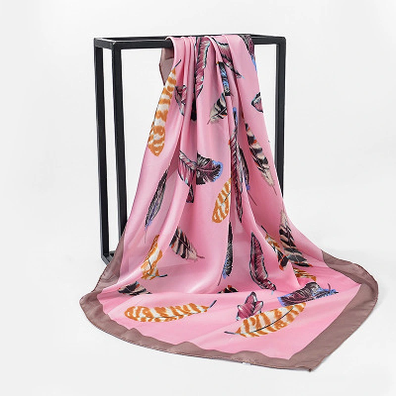Classic wild summer imitated silk feather sunscreen printing silk square scarf 90x90