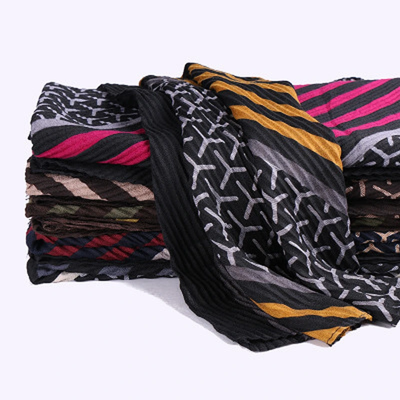 Creased leopard-print striped scarf women cotton shawls hijab wholesale shawls muslim