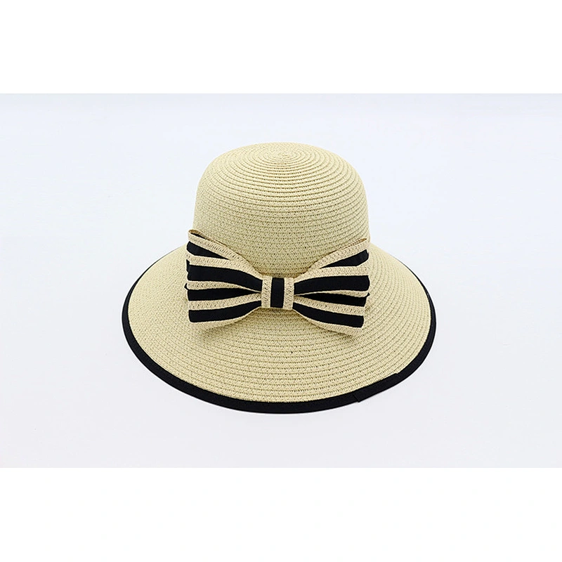 Paper yarn crochet ladies foldable floppy straw hats decorated