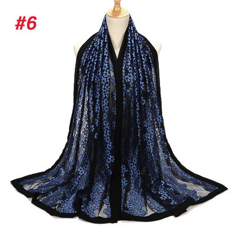 Muslim headscarf travel beach towel floral jacquard stitching lace hijab scarf for women