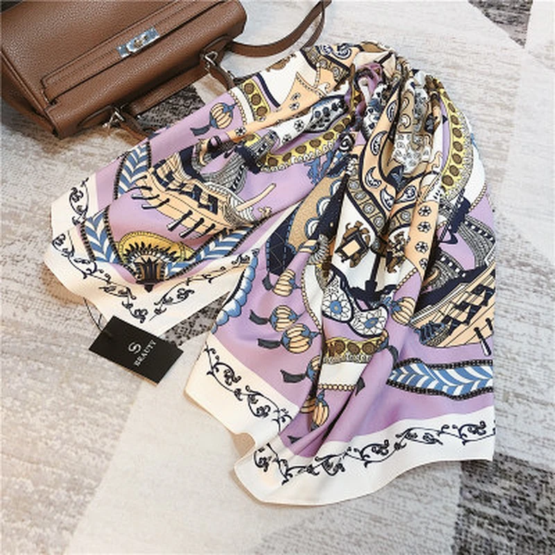 Baroque print beach towel sunscreen silk scarf women square silk scarf manufacturing