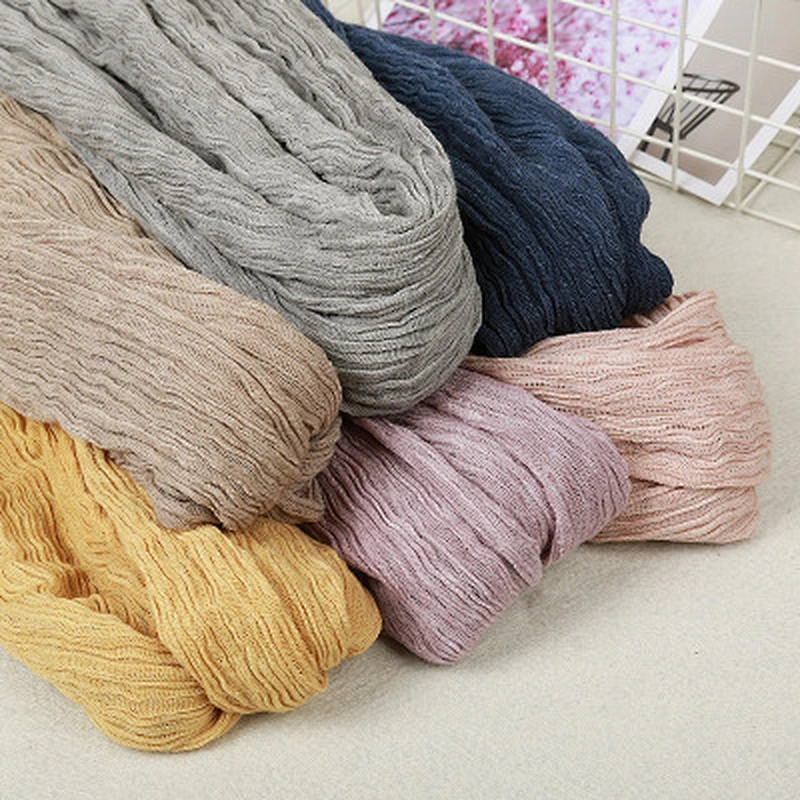 Spring and summer new solid color travel sunscreen long pleated cotton crinkle women scarf