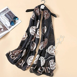 Summer beach sunscreen female towel insignia satin silk printing long shawl fashion scarves
