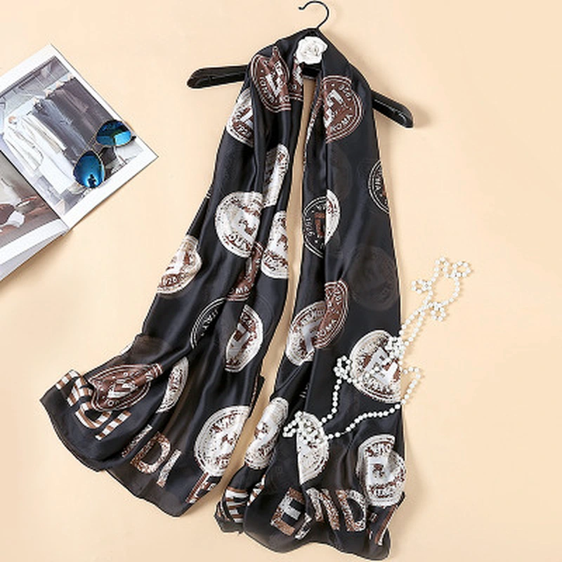 Summer beach sunscreen female towel insignia satin silk printing long shawl fashion scarves