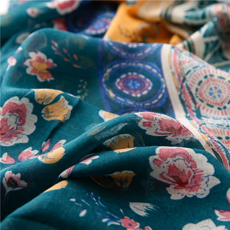 Women's Thin Floral Print Sun Shawl Long wholesale national wind  polyester geometric scarf