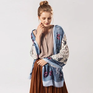 Casual spring flowers leopard long sunscreen customized polyester print scarf shawl