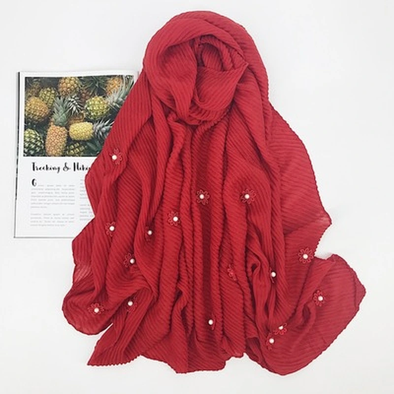 Temperament sunscreen shawl beach towel jacquard pearl cotton linen pleated scarf hijab
