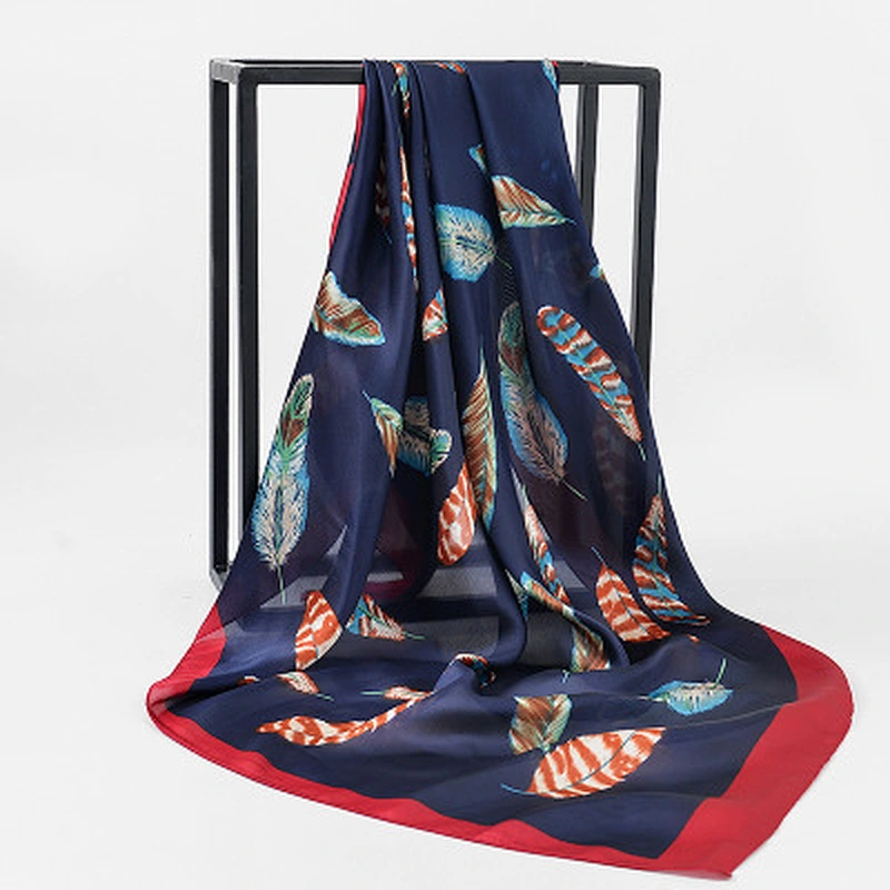 Classic wild summer imitated silk feather sunscreen printing silk square scarf 90x90