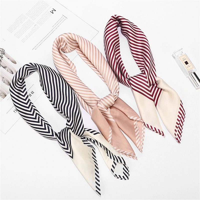 New striped 70cm decorative scarf printing wholesale women silk square scarf 70x70