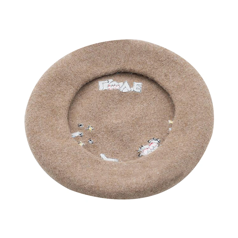 Cute high quality wool warm women beret with embroidery for wholesale