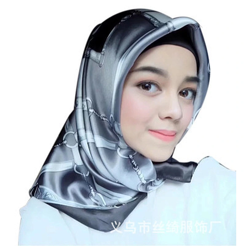 Wholesale square scarf light breathable printed pure silk hijab scarf women muslim