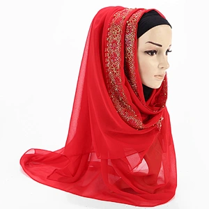 Solid color chiffon pearl jacquard inlaid diamond scarf cheap long women chiffon scarves hijab