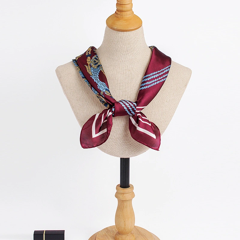 High-grade lock button printed silk square sunscreenscarf womens summer square satin female scarfs