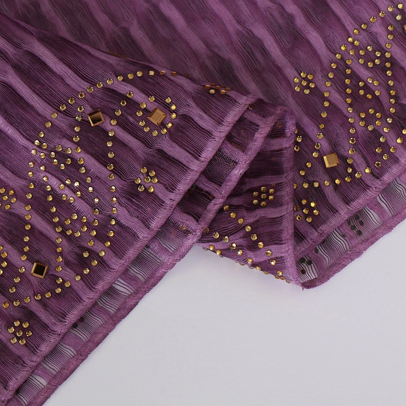 Autumn women hot selling solid color hot drilling muslim wholesale strips hijab silk scarf