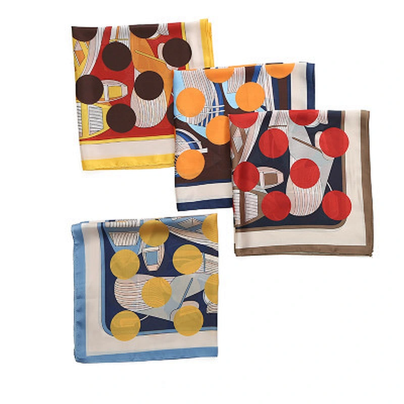 Retro literary print summer decorative scarf polka dot printed silk satin square scarf wholesale