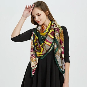 130*130CM Women's Orange Oversized Sunscreen Printed Shawl silk twill large square scarf