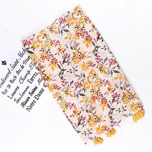 Scarf Women Hijab Comfortable Polyester Silk Scarf 180 * 90Cm Floral Tassel Scarf Wholesale