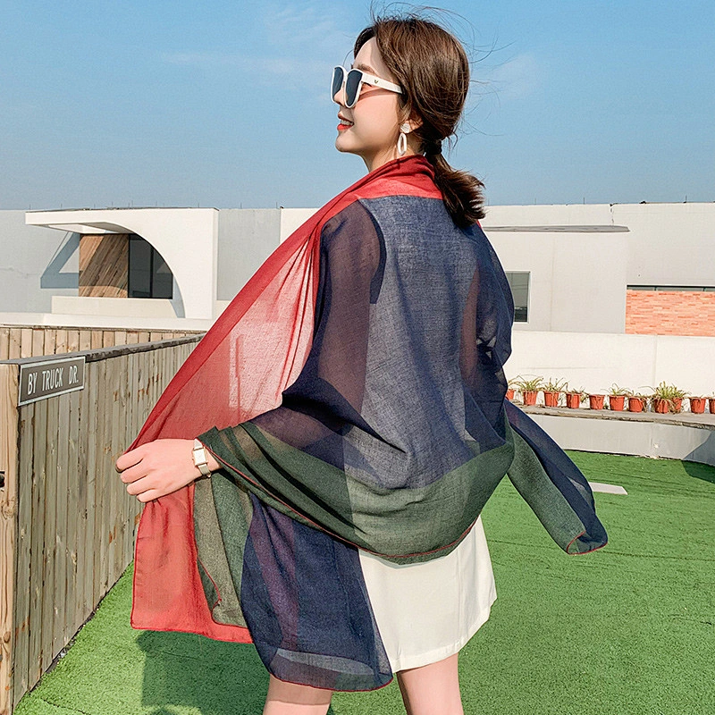 2020 new cotton and linen printed scarf sun shawl custom plain color polyester scarf