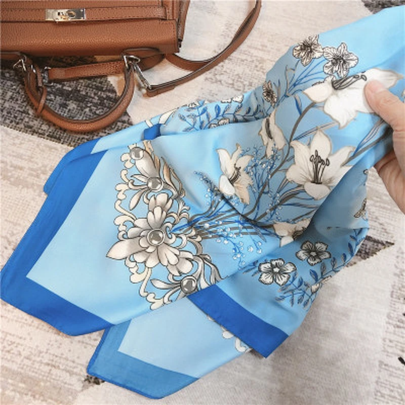 Thin scarf women floral printed sunscreen high quality ladies imitated silk scarf