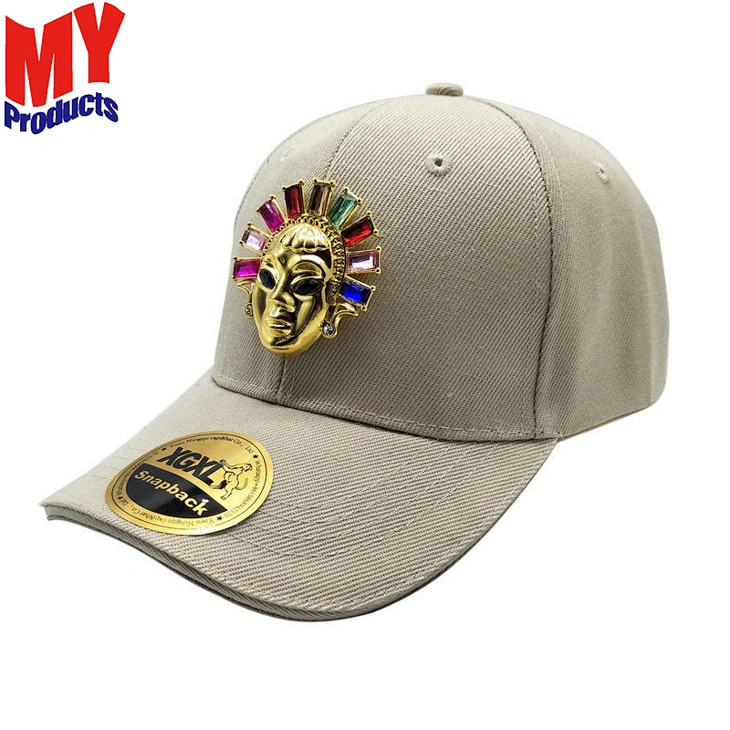 Wholesale sports caps custom gold metal plate logo snapback caps hats
