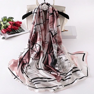 Female imitated silk air conditioning shawl fashion line ink graffiti long silk beach scarf shawl