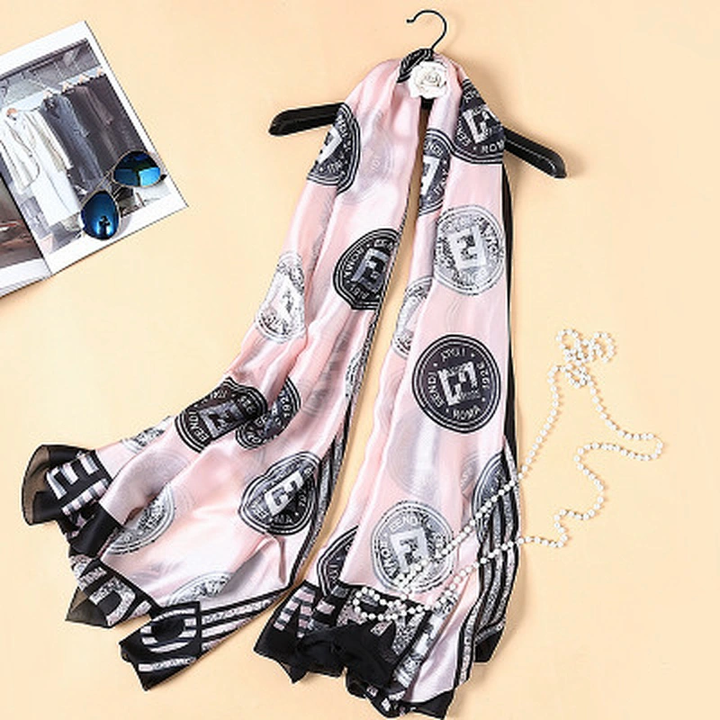 Summer beach sunscreen female towel insignia satin silk printing long shawl fashion scarves